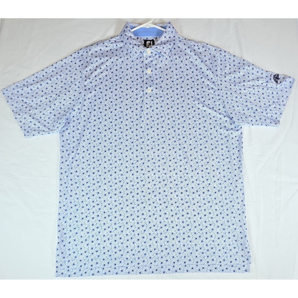 FootJoy Shirt Mens Large Blue Polo Daisy Golf Stretch Quick Dry Golf Classic